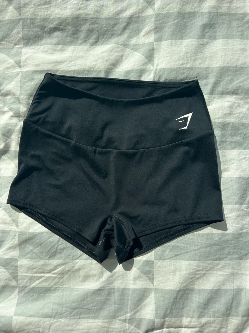 Gymshark Black High-Waist Bike Shorts with White Logo - Picture 1 of 4